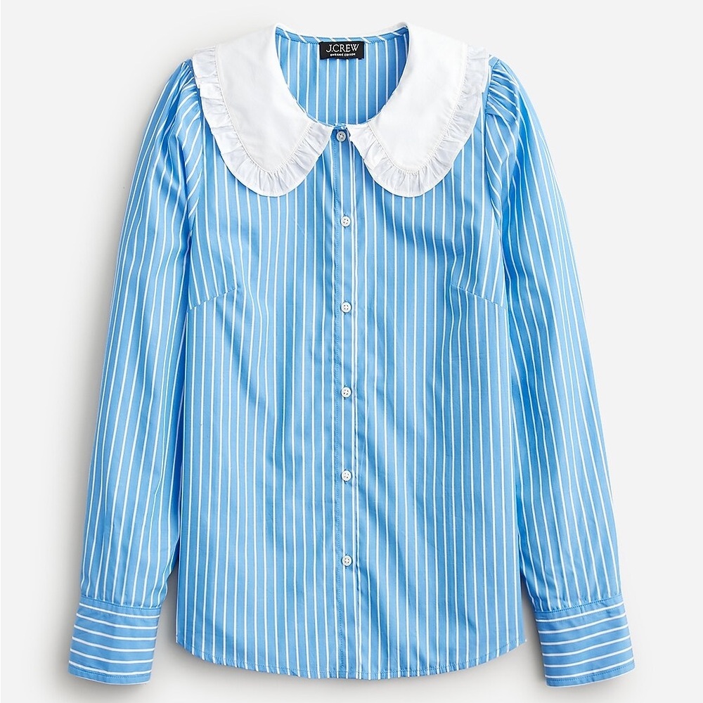 J. Crew Ruffle collar cotton poplin shirt in stripe